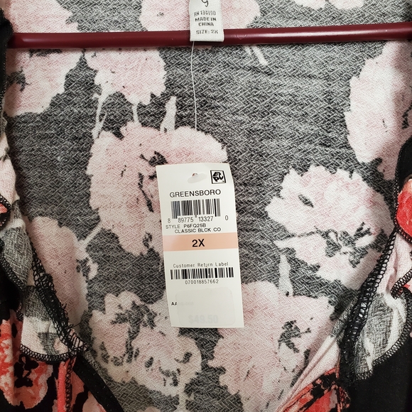 American Rag Floral V-Neck Tie Blouse - Black and Red - Picture 2 of 8